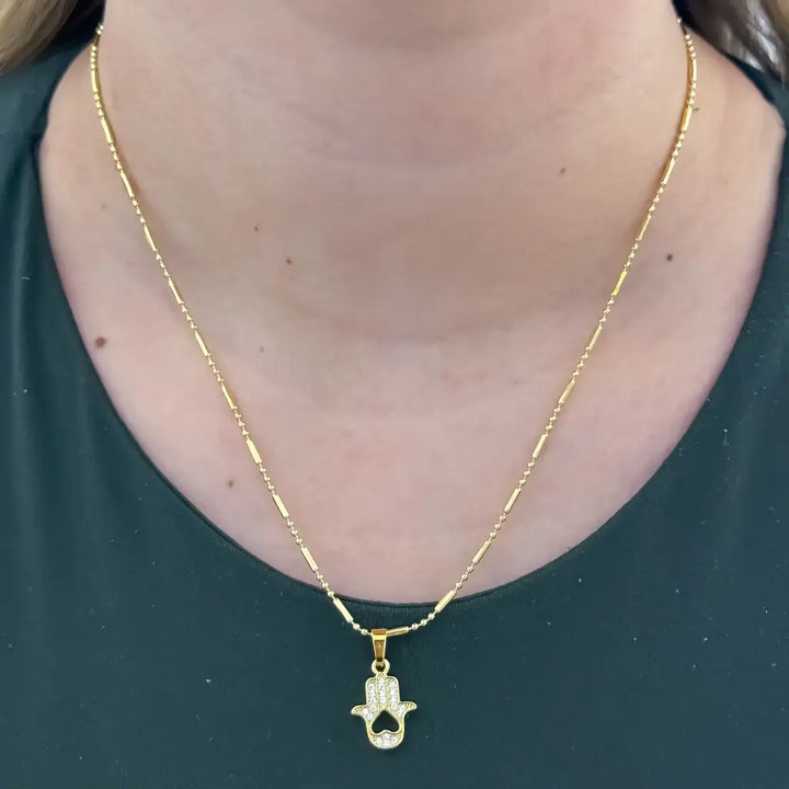 Cadena De Dama De Tejido Militar Con Cilindros De 50cm-1mm De Grosor Con Dije De Mano Jamsa