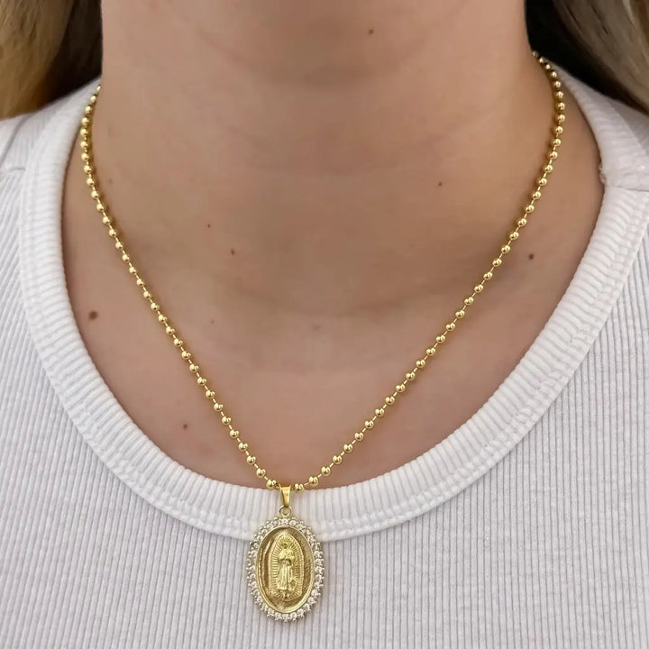 Cadena De Dama De Tejido Militar De 50cm-3mm De Grosor Con Dije De La Virgen De Guadalupe Cristal