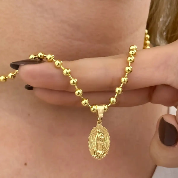 Cadena De Dama De Tejido Militar De 50cm-4mm De Grosor Con Dije De La Virgen De Guadalupe