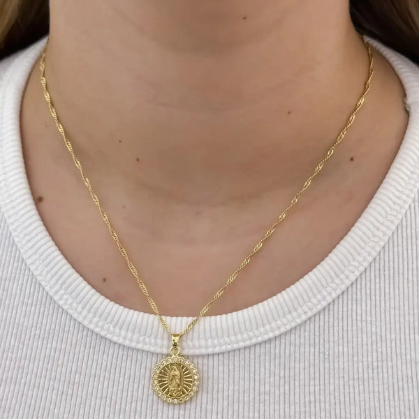 Cadena De Dama De Tejido Singapur De 50cm-2mm De Grosor Con Dije Cristal De La Virgen De Guadalupe