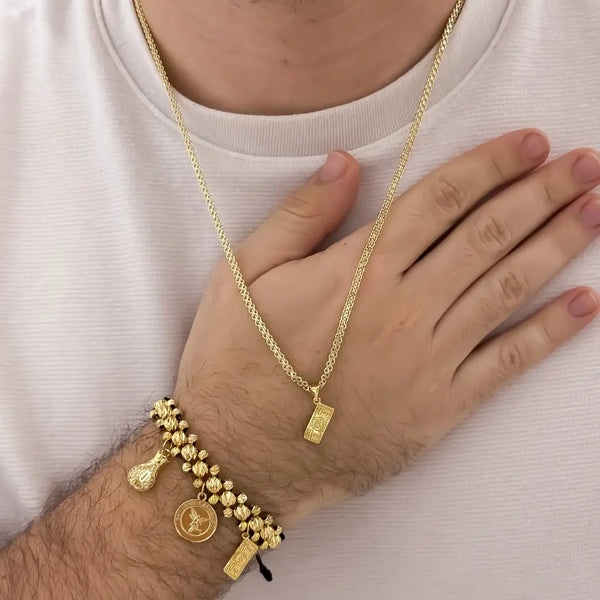 Conjunto De Caballero Con Cadena De Tejido Chino, Dije De Dólar Y Manilla De Abundancia De Tres Dijes