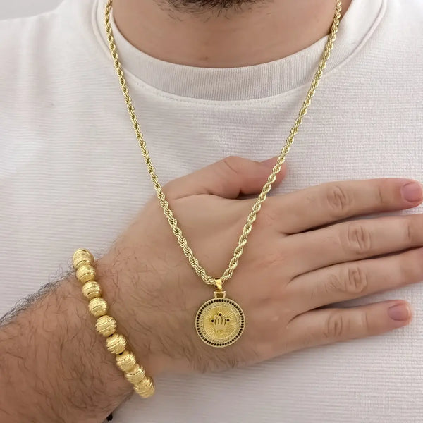 Conjunto De Caballero Con Cadena De Tejido Lazo, Dije Rolex Y Manilla De Balines Diamantados