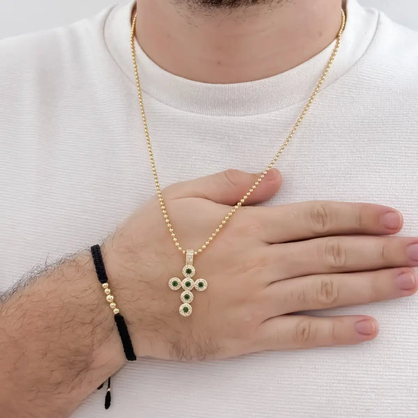 Conjunto De Caballero Con Cadena De Tejido Militar Con Dije De Cruz Verde Y Manilla Negra