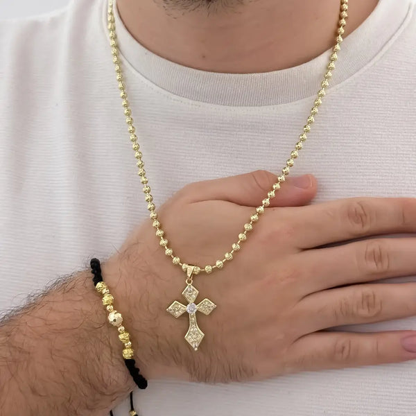 Conjunto De Caballero Con Cadena De Tejido Militar, Cruz Cristal Y Manilla