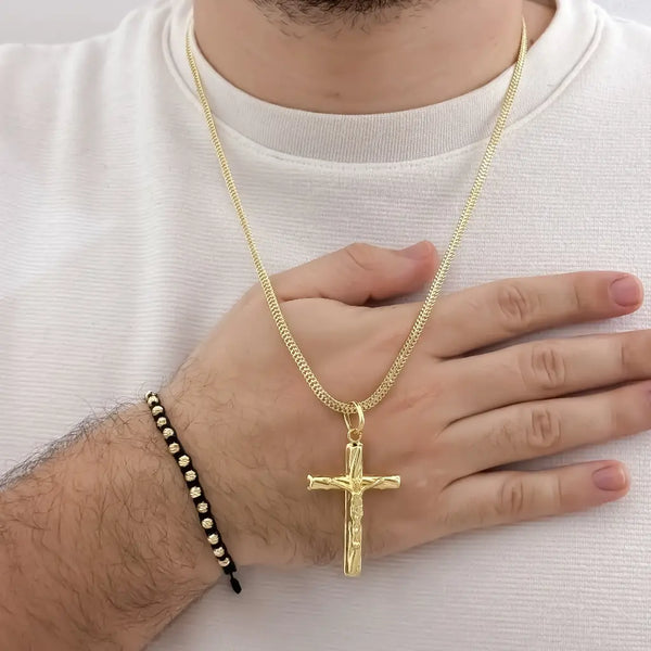 Conjunto De Caballero Con Cadena De Tejido Sedusa, Dije De Crucifijo Y Manilla Negra