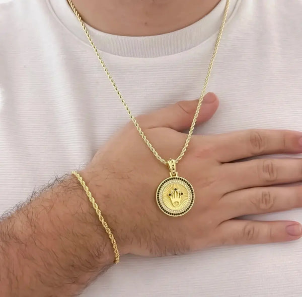 Conjunto De Caballero De Tejido Lazo De 2mm Con Cadena, Esclava Y Dije De Rolex