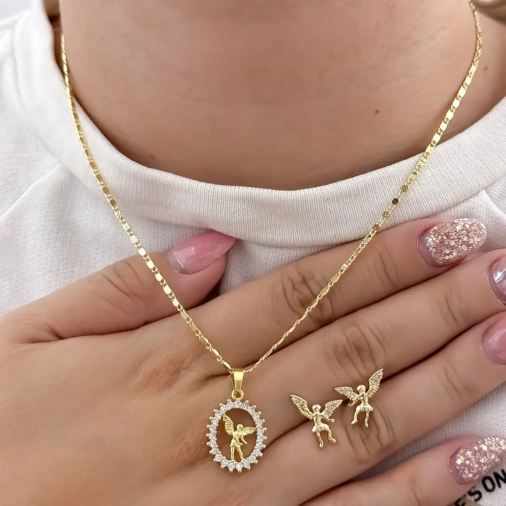 Conjunto De Dama Con Cadena De Tejido Caracol, Dije Y Topos De San Miguel