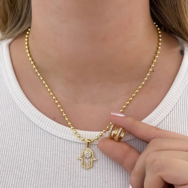 Conjunto De Dama Con Cadena De Tejido Militar, Dije De Mano Jamsa Y Candongas Cristal