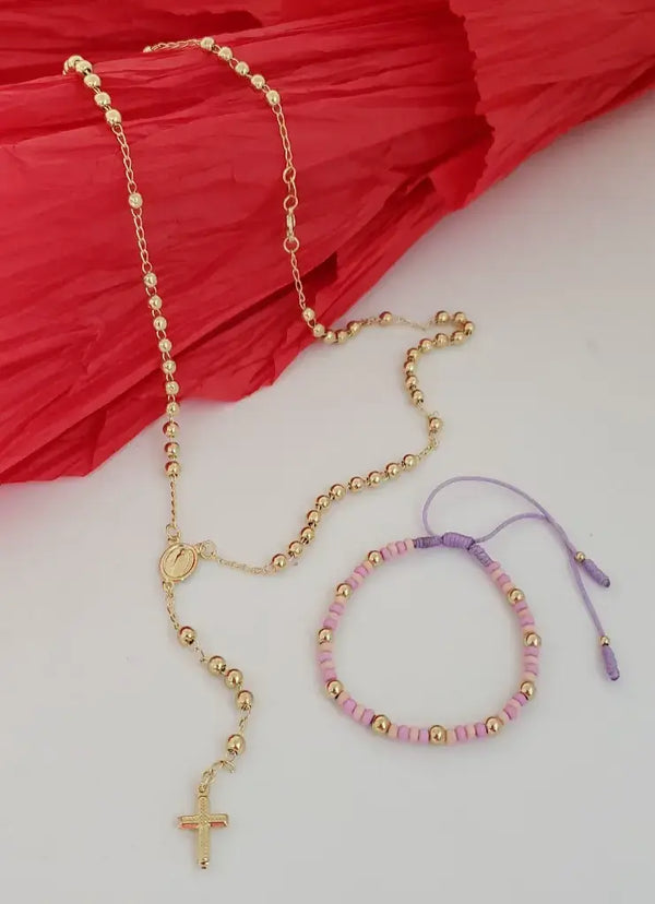 Conjunto De Dama De Rosario De 50cm-4mm De Grosor + Manilla De Obsequio + Envío Gratis