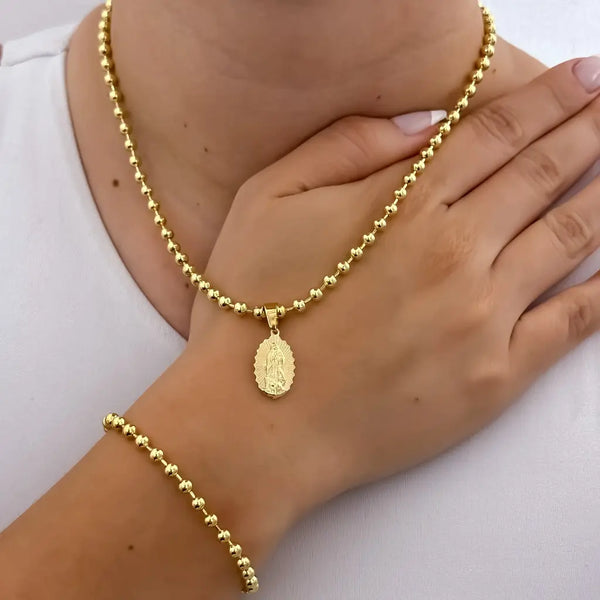 Conjunto De Dama De Tejido Militar De 4mm Con Cadena, Esclava Y Dije De La Virgen De Guadalupe