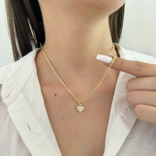 Cadena De Dama De Tejido Veneciano Doble Carril de 50cm-3mm De Grosor + Dije de Corazón Cristal