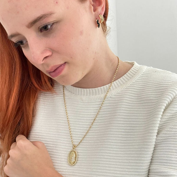 Cadena de Dama De Tejido Singapur de 50cm-2mm De Grosor + Dije de La Virgen de Guadalupe