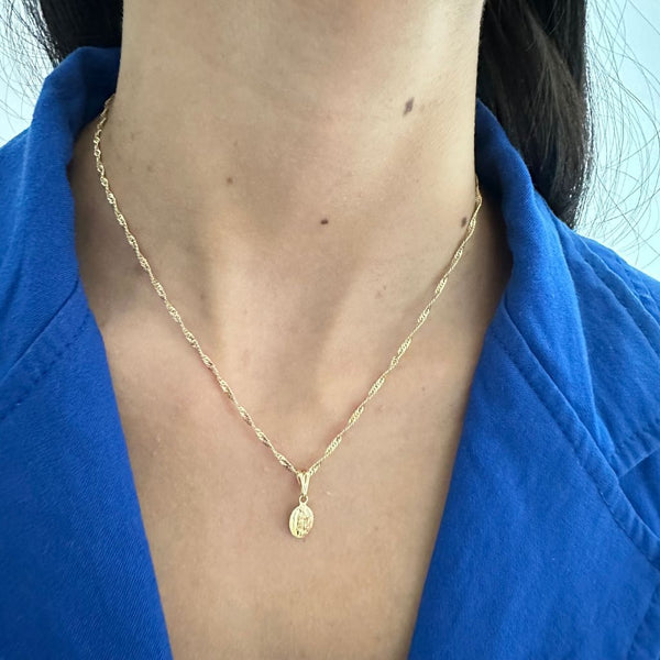 Cadena De Dama De Tejido Singapur de 50cm-2mm De Grosor + Dije de La Virgen de Guadalupe