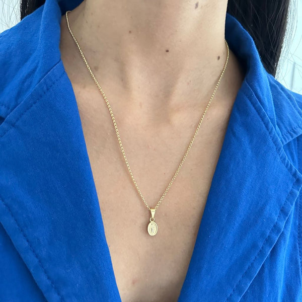 Cadena De Dama De Tejido Aros De 50cm-1mm De Grosor + Dije de La Virgen Milagrosa