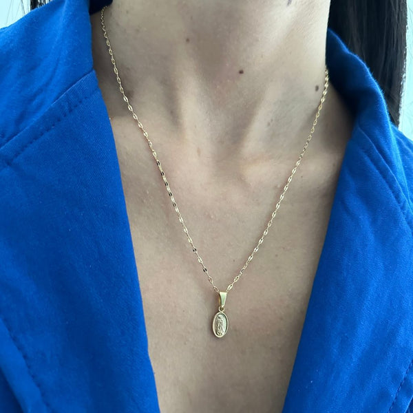 Cadena De Dama De Tejido Crispeta de 50cm-2mm De Grosor + Dije de La Virgen de Guadalupe
