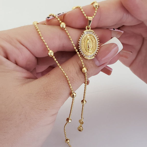 Cadena De Dama De Tejido Militar de 50cm-3mm De Grosor + Dije de La Virgen de Guadalupe