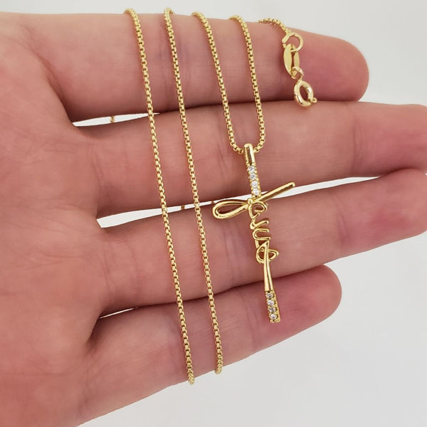 Cadena De Dama de Tejido Veneciano de 50cm-1mm De Grosor + Dije de Cruz 'Jesus'