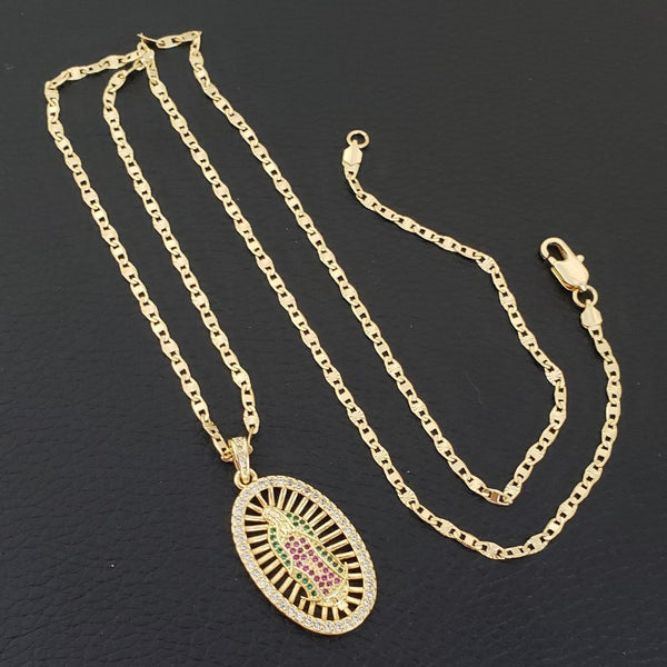 Cadena De Dama De Tejido Escalera de 50cm-2mm De Grosor + Dije de La Virgen De Guadalupe