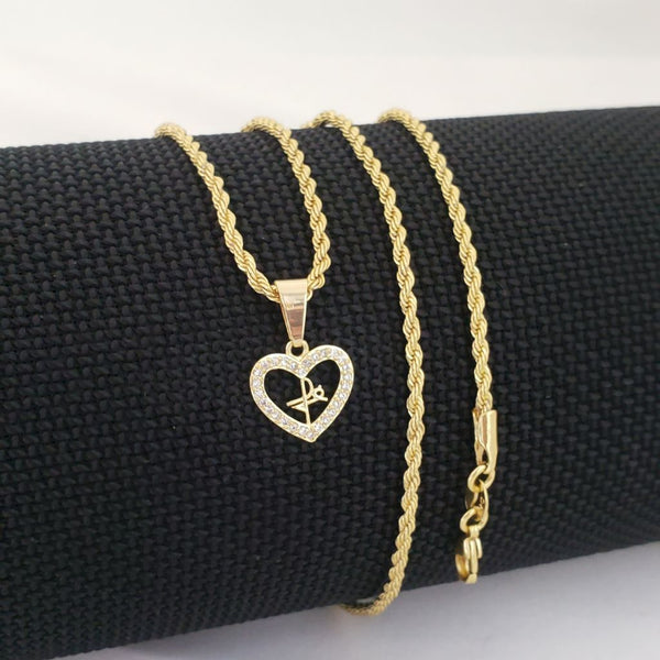 Cadena De Dama De Tejido Lazo de 50cm-3mm De Grosor + Dije de Corazón Cristal 'Fe'