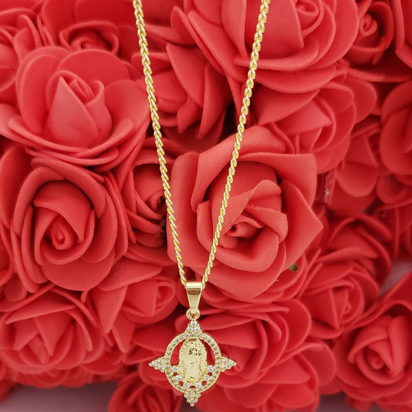 Cadena De Dama Tejido Cubana de 50cm-2mm de Grosor + Dije de La Virgen de Guadalupe