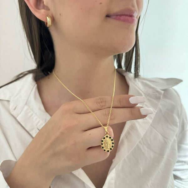 Cadena de Dama De Tejido Veneciano de 50cm-1mm De Grosor + Dije de La Virgen Milagrosa