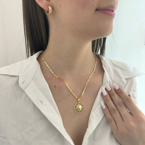 Cadena De Dama De Tejido Escalera de 50cm-3mm De Grosor + Dije de Sol