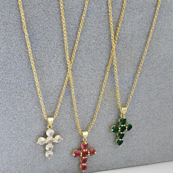 Cadena De Dama de Tejido Lazo de 50cm-3mm De Grosor + Dije de Cruz Cristal