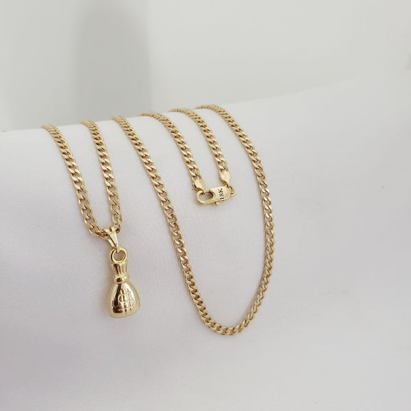 Cadena De Dama De Tejido Cubana De 2mm De Grosor + Dije de Money Bag