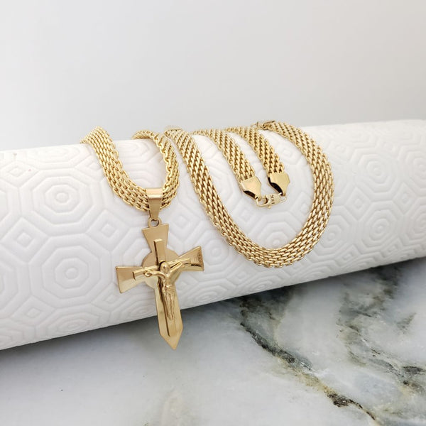 Cadena Tejido Chino 60cm-5mm de Grosor + Dije Gratis de Cruz Clavo + Envío Gratis