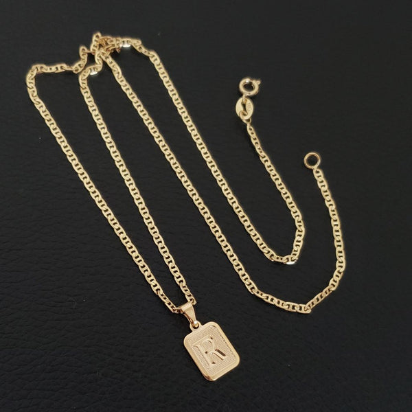 Cadena De Dama De Tejido Escalera de 50cm-2mm DE Grosor + Dije de Placa de Inicial