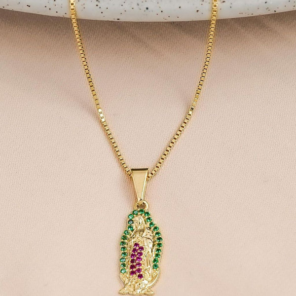 Cadena De Dama De Tejido Veneciano de 50cm-2mm De Grosor + Dije De La Virgen de Guadalupe