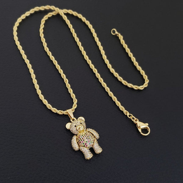 Cadena De Dama  De Tejido Lazo de 45cm-3mm De Grosor + Dije De Oso