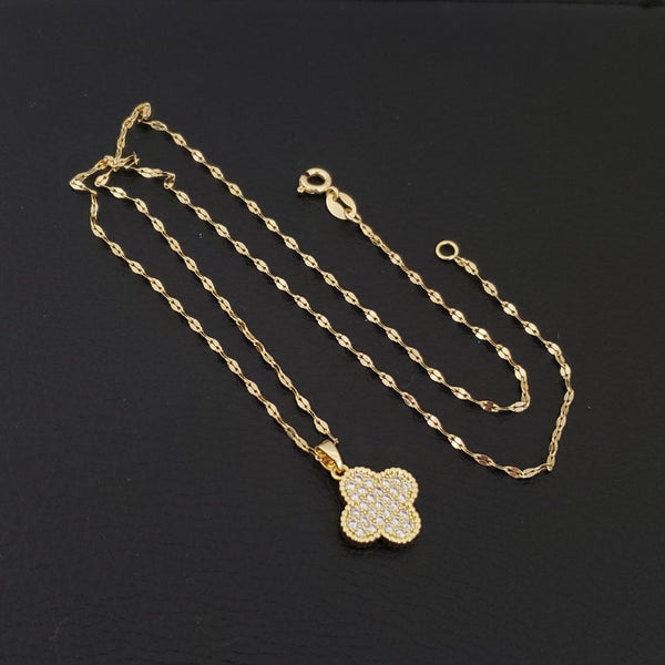 Cadena De Dama De Tejido Crispeta de 50cm-2mm De Grosor + Dije de Trébol Cristal