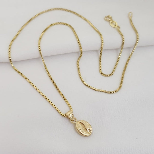 Cadena De Dama De Tejido Veneciano de 50cm-2mm De Grosor + Dije de Grano De Café