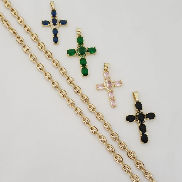 Cadena De Tejido Gucci de 50cm-3mm De Grosor + Dije de Cruz Cristal