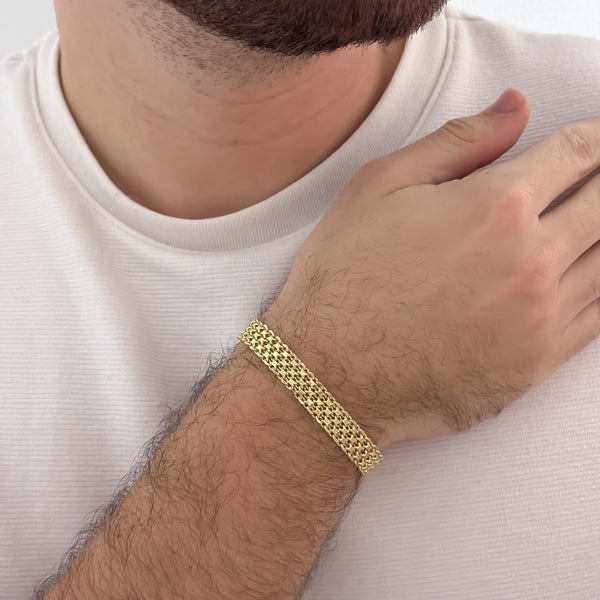 Pulsera Tejido Chino 20cm de 10mm de  Grosor en Oro Laminado 18k con Garantia de por vida
