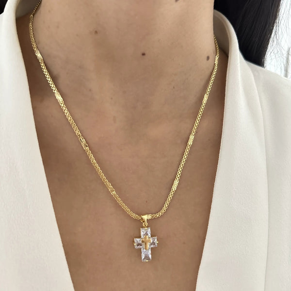 Cadena De Dama De Tejido Chino Con Destellos 50cm-3mm De Grosor + Dije de Cruz Cristal