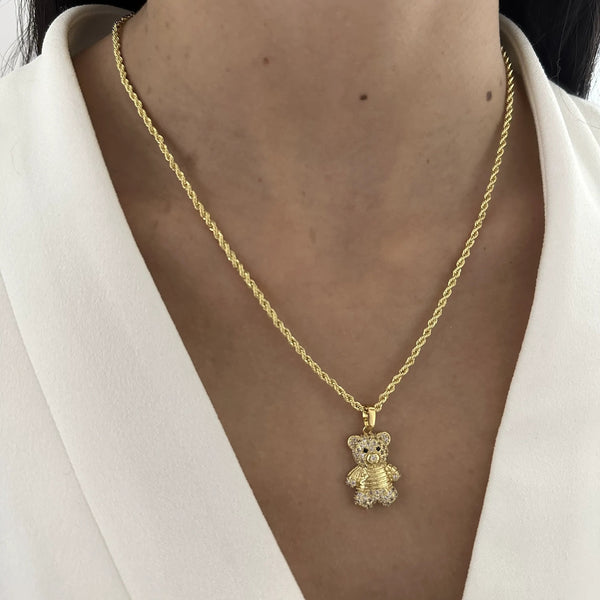 Cadena De Dama De Tejido Lazo de 50cm-3mm De Grosor + Dije De Oso