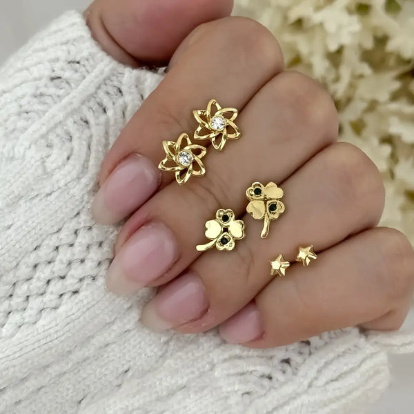 Juego De Tres Pares De Topos De Dama, Flor Cristal, Tréboles Y Estrellas