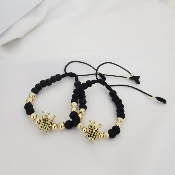 Manillas De Parejas De Balines Lisos, Neoprenos Y Herrajes De Coronas + Envío Gratis