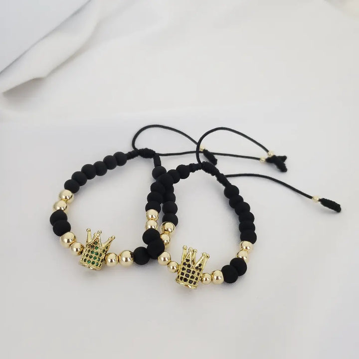 Manillas De Parejas De Balines Lisos, Neoprenos Y Herrajes De Coronas + Envío Gratis