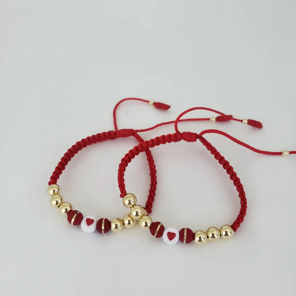 Manillas De Parejas De Tejido Macramé Con Balines Lisos, Neoprenos Y Piedra De Corazón + Envío Gratis