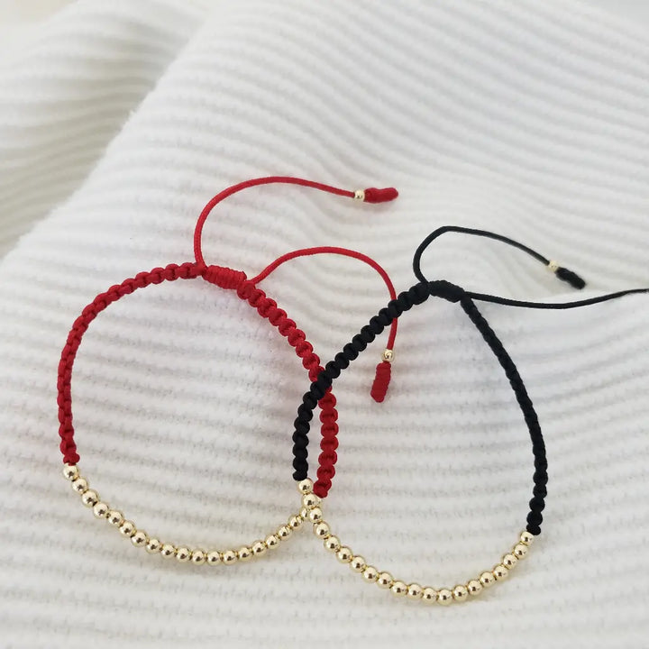 Par De Manillas Negra Y Roja De Tejido Macramé Con Balines Lisos + Envío Gratis