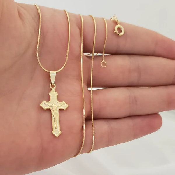 Cadena De Tejido Cola de Ratón De 60cm y 1mm De Grosor + Dije de Crucifijo