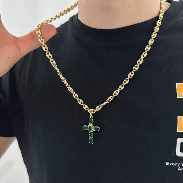 Cadena De Tejido Gucci de 60-5mm De Grosor + Dije de Cruz Cristal Esmeralda