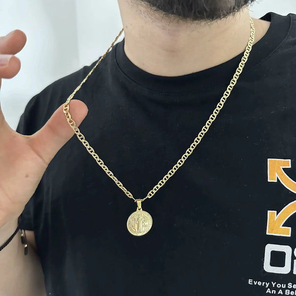 Cadena De Tejido Escalera de 60-3mm De Grosor + Dije De San Benito