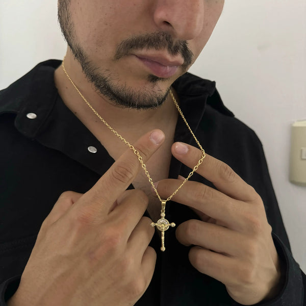 Cadena De Tejido Aros 1X1 de 60-2mm De Grosor + Dije de Cruz