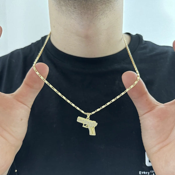 Cadena De Tejido Caracol Con Destellos de 60-2mm De Grosor + Dije de Arma