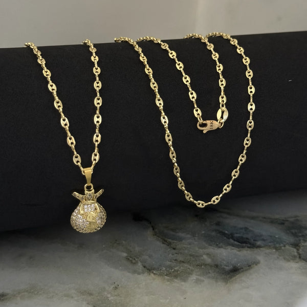 Cadena De Caballero De Tejido Gucci De 60cm-3mm De Grosor + Dije de Bolsa De Dinero + Envío Gratis