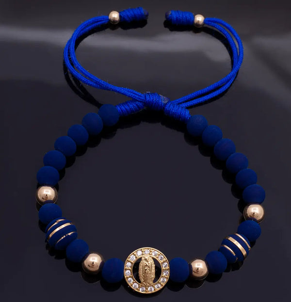 Pulsera De Caballero De Neoprenos De 6mm y 8mm, Balines de 6mm y Herraje De La Virgen De Guadalupe